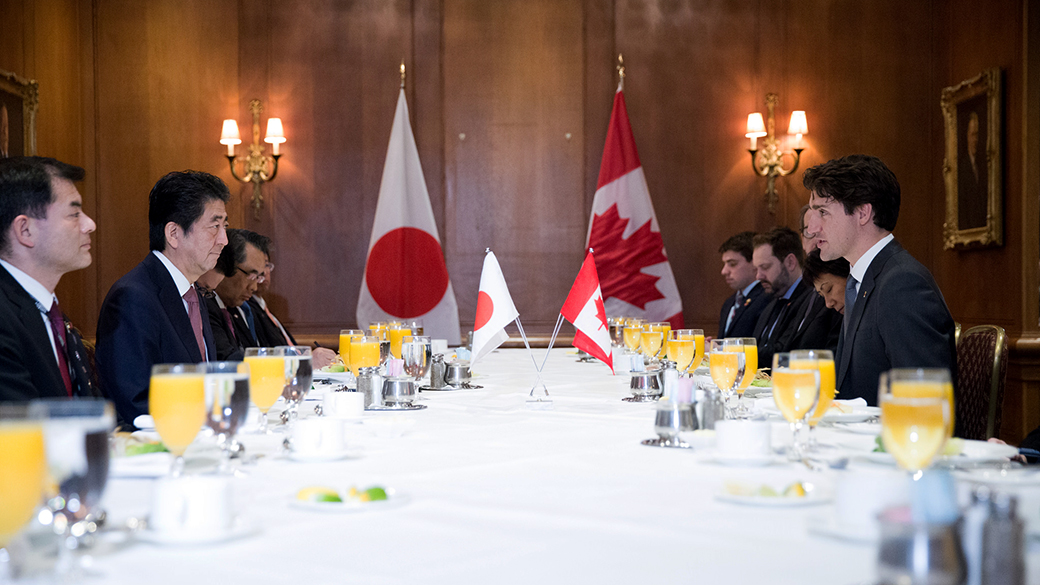Prime Minister Justin Trudeau meets with Prime Minister of Japan Shinzo Abe