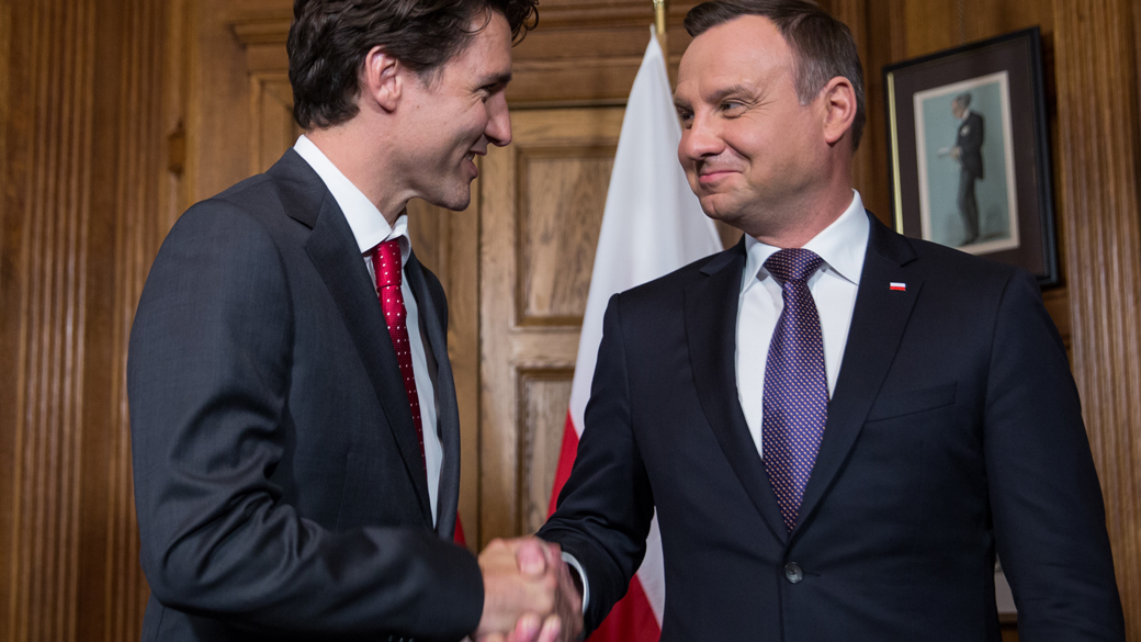 Prime Minister Justin Trudeau meets with President Andrzej Duda of Poland