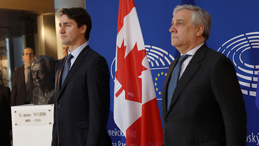 Le premier ministre Justin Trudeau rencontre Antonio Tajani, président du Parlement européen