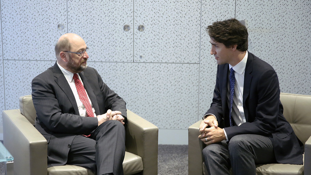 Prime Minister Justin Trudeau meets with Martin Schulz, President of the European Parliament