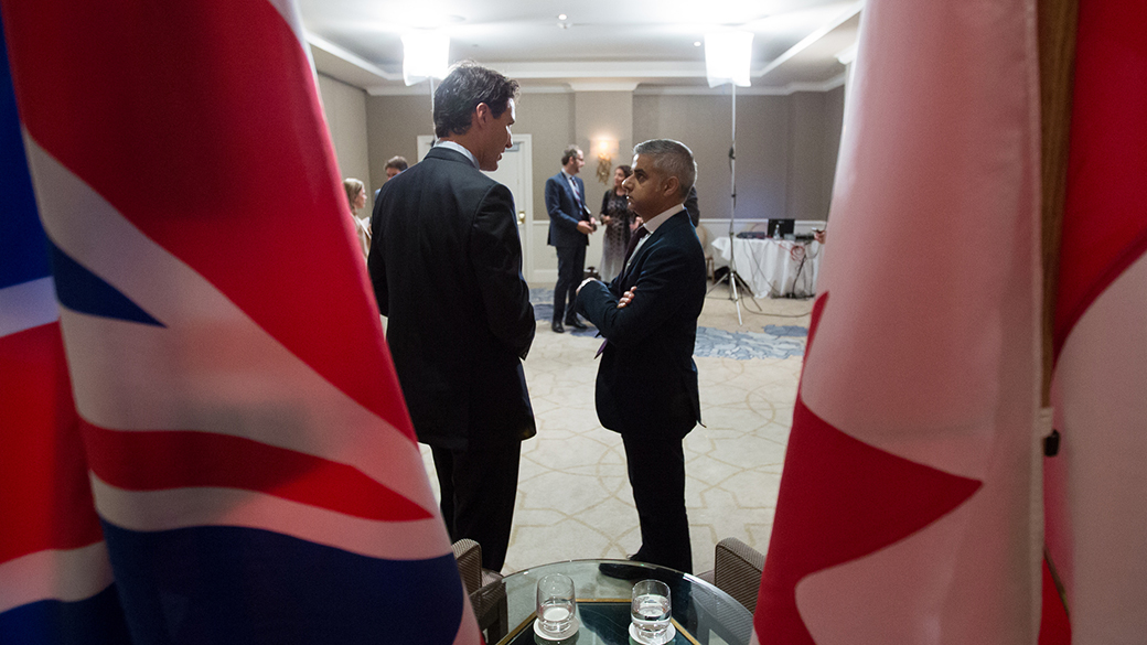 Prime Minister Justin Trudeau meets with Sadiq Khan, the Mayor of London, England