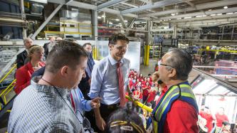 Photo number 1 from the photo gallery Prime Minister Justin Trudeau tours Magna Polycon Industries in Guelph, Ontario