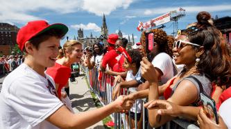 Xavier Trudeau greets members of the crowd