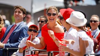 Sophie Grégoire Trudeau laughs with her children