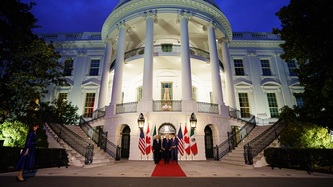 Mexico Pres. Obrador, U.S. Pres. Biden, and PM Trudeau on White House terrace