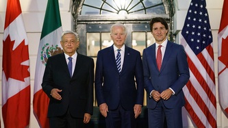 President of Mexico, Andrés Manuel López Obrador, U.S. Pres. Biden, and PM Trudeau stand together